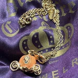 Y2K Disney Couture Gold and Orange Cinderella Pumpkin Carriage Necklace Princess